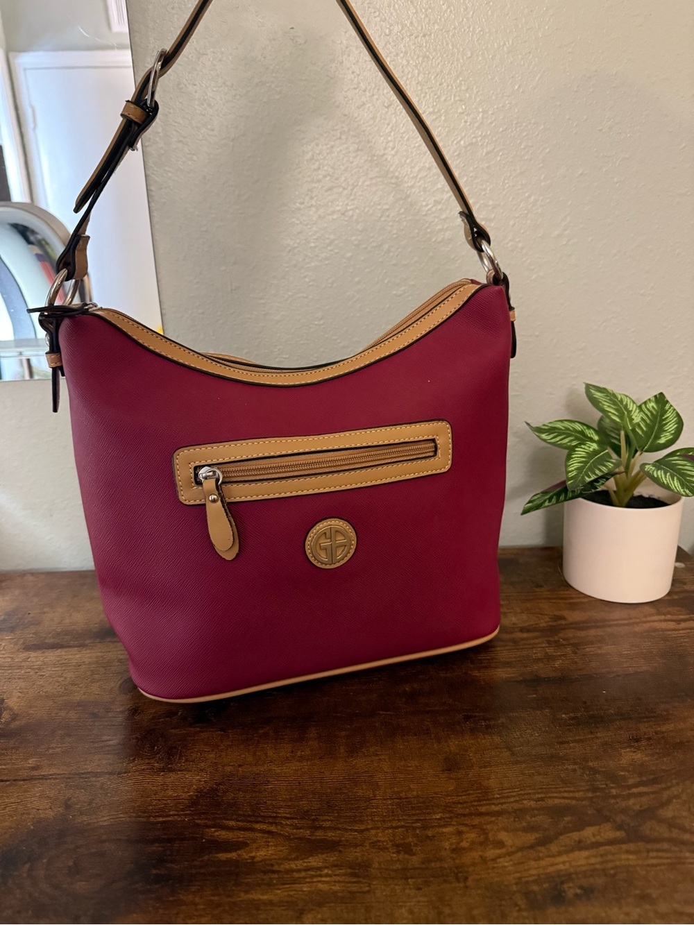 Giani Bernini Burgundy & Tan Hobo Shoulder Bag